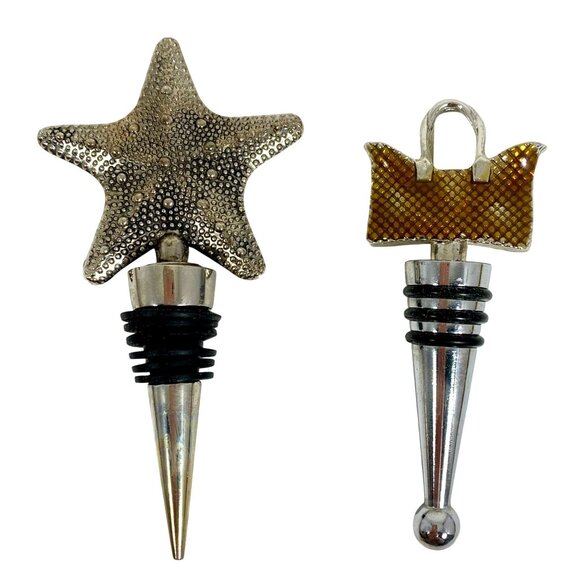 Star & Purse Design Wine Bottle Stoppers -Set Of 2 Decorative Metal Wine Stopper - Picture 1 of 8